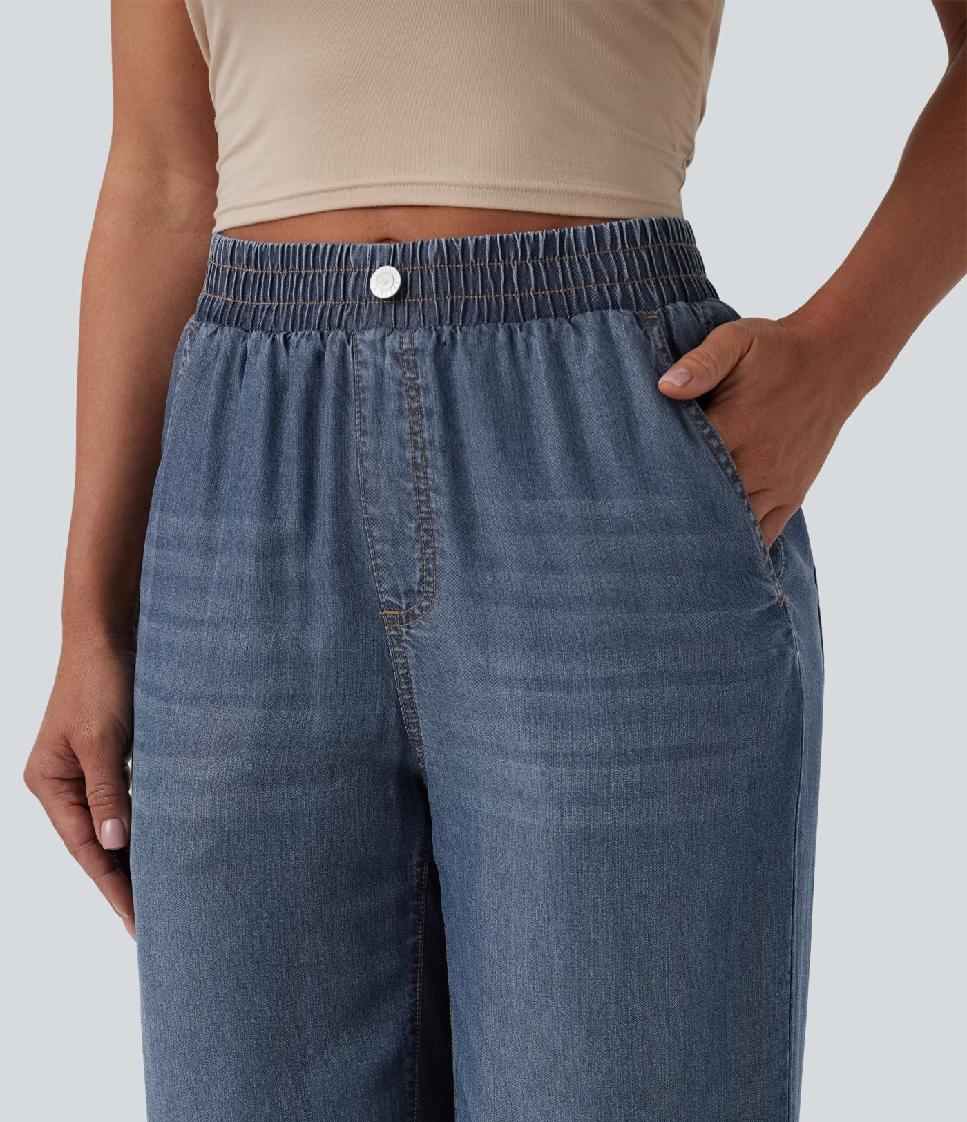 Halara Flex™ Mid Rise Draped Casual Straight Leg Jeans with Pockets