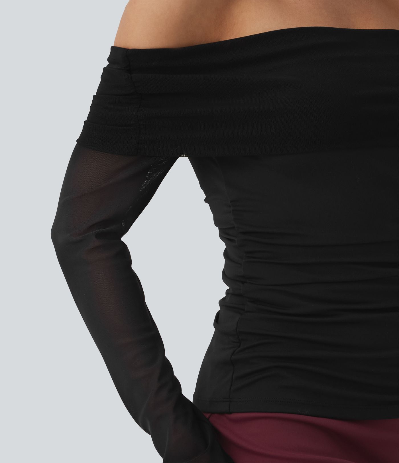 SoftlyZero™ Plush Off Shoulder Mesh Long Sleeve Top