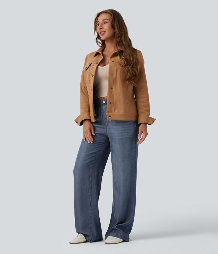 Halara Flex™ Mid Rise Draped Casual Straight Leg Jeans with Pockets