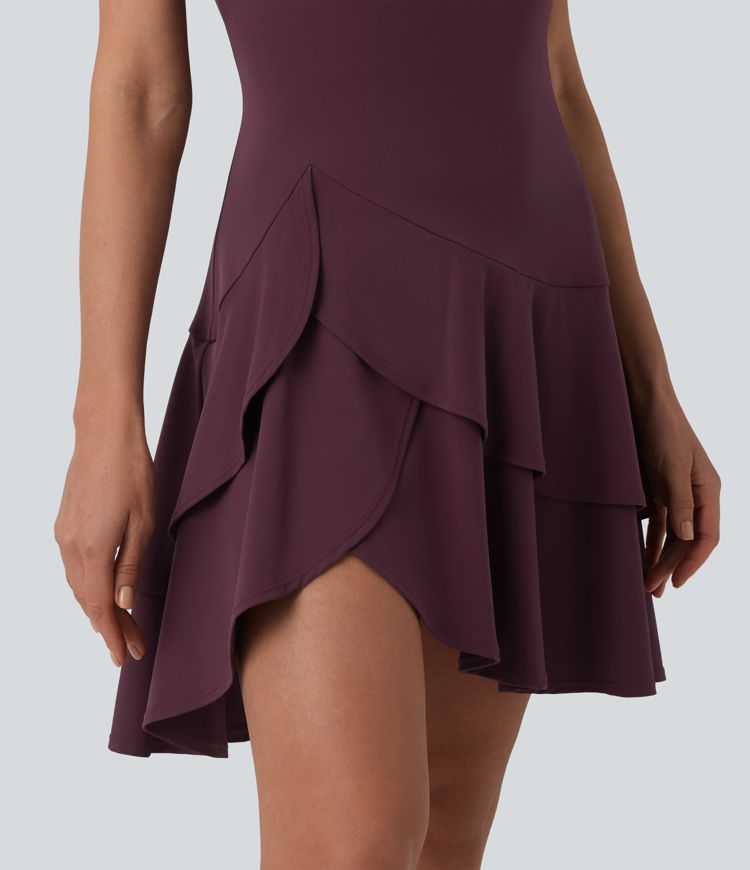 SoftlyZero™ Airy Round Neck Sleeveless Layered Ruffle Hem Cool Touch Mini Casual Dress