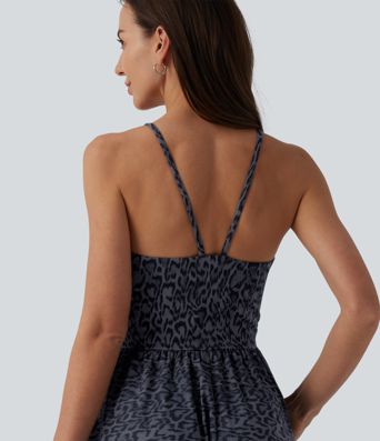 Leopard Print Flowy Maxi Casual Slip Dress with Pockets