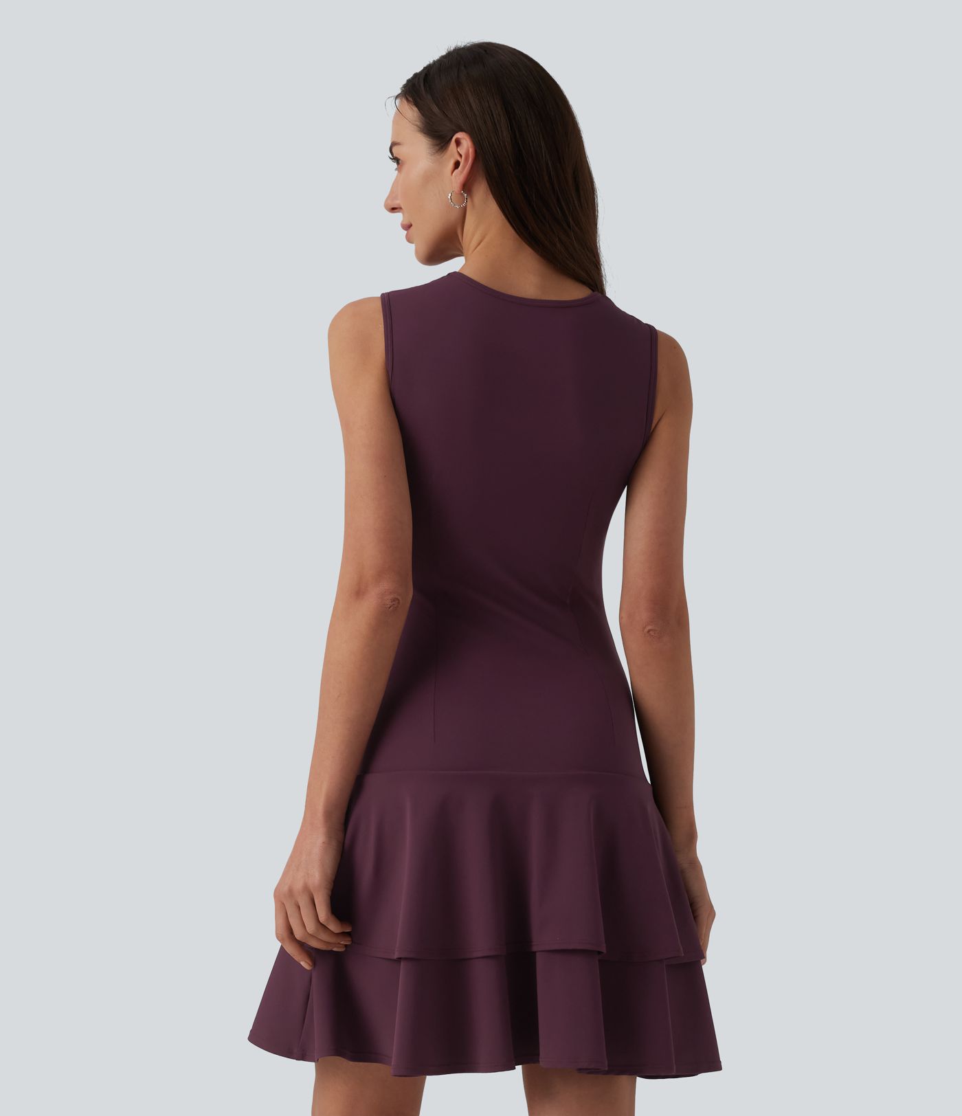 SoftlyZero™ Airy Round Neck Sleeveless Layered Ruffle Hem Cool Touch Mini Casual Dress