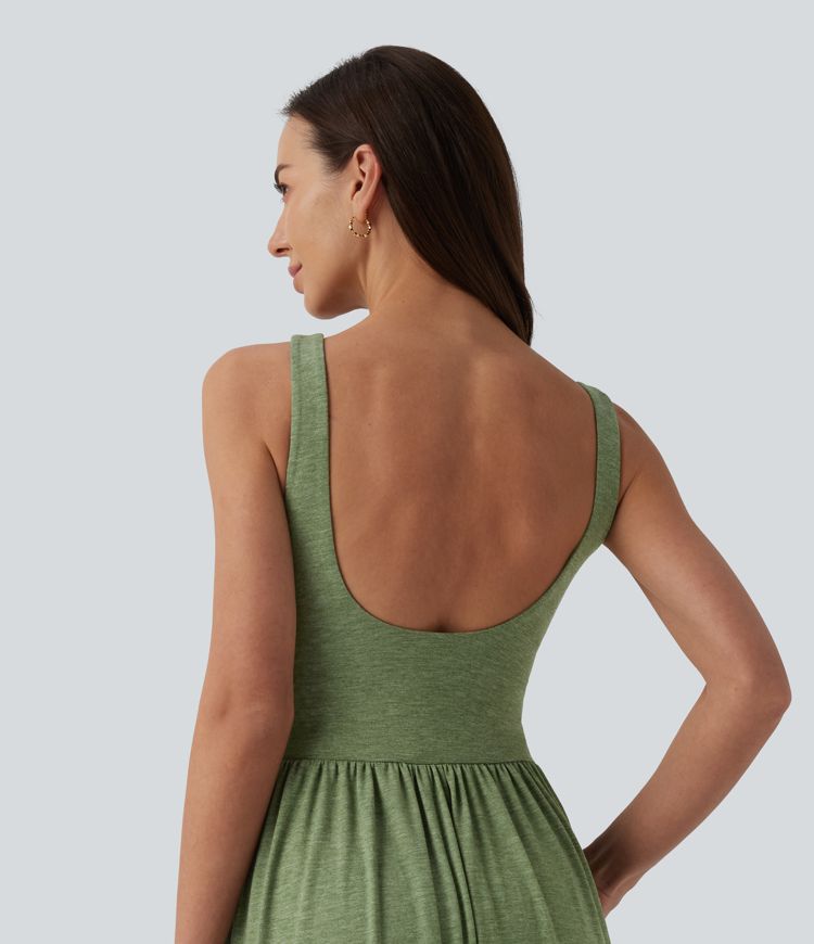 Robe fluide décolletée dos nu sans manches gainante avec shapewear intégré et poches - Easy Peasy
