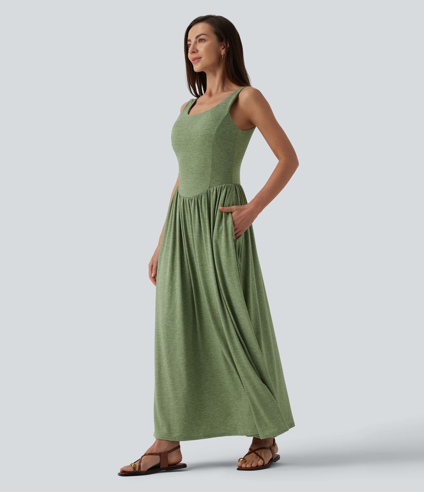 Robe fluide décolletée dos nu sans manches gainante avec shapewear intégré et poches - Easy Peasy