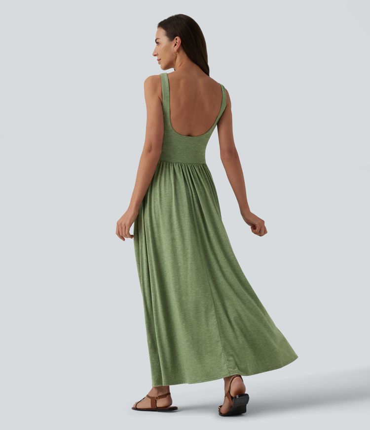 Robe fluide décolletée dos nu sans manches gainante avec shapewear intégré et poches - Easy Peasy