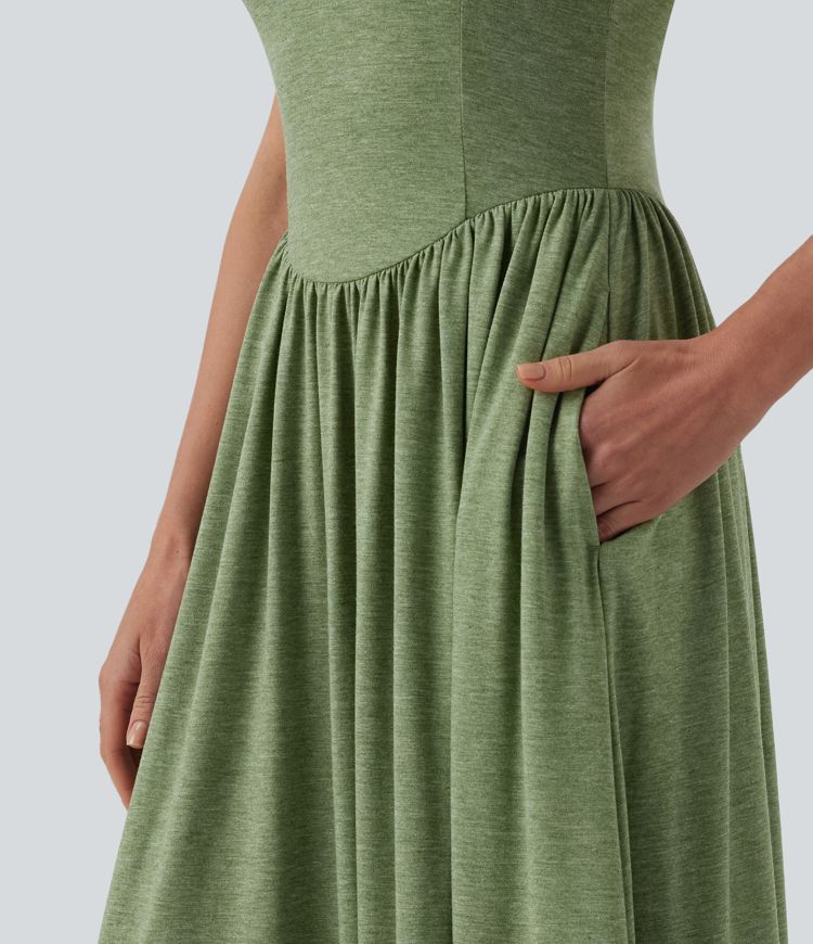 Robe fluide décolletée dos nu sans manches gainante avec shapewear intégré et poches - Easy Peasy