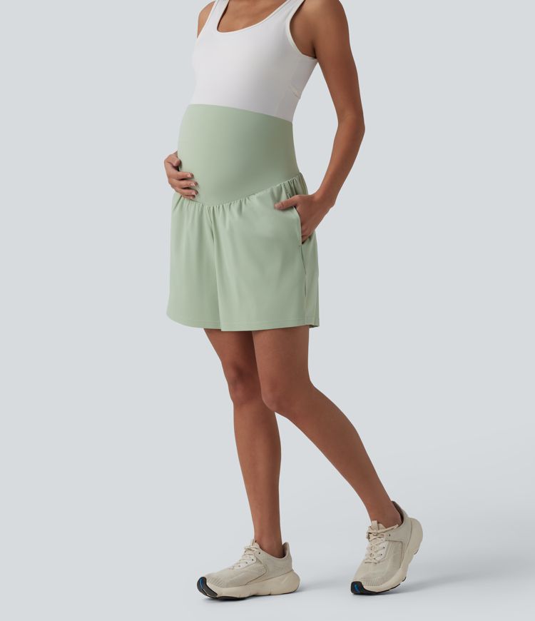 Softlyzero™ Airy Super High Waisted 2-in-1 Cool Touch Yoga Maternity Running Shorts 7'' with Pockets