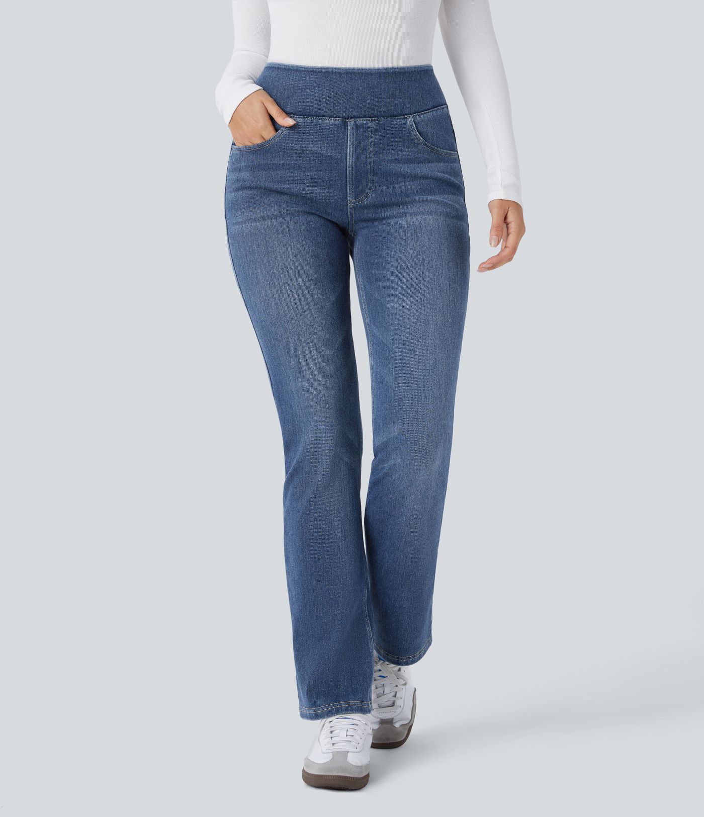 Halara Flex™ Denim Heat High Waisted Pockets Washed Casual Bootcut Jeans