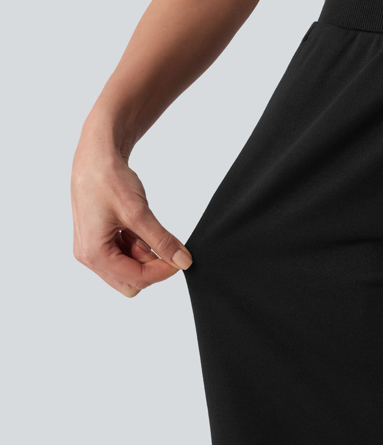 Mid Rise Inner Drawstring French Terry Baggy Casual Bermuda Sweat Shorts with Pockets