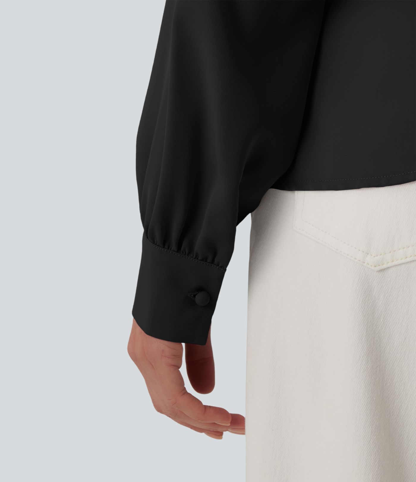 Wrinkle-resistant V-neck Snap Button Crossover Long Sleeve Relaxed Work Blouse