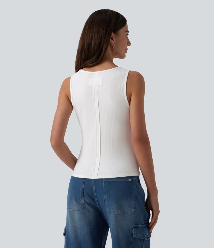 Ribbed Knit V-neck Casual Tank Top