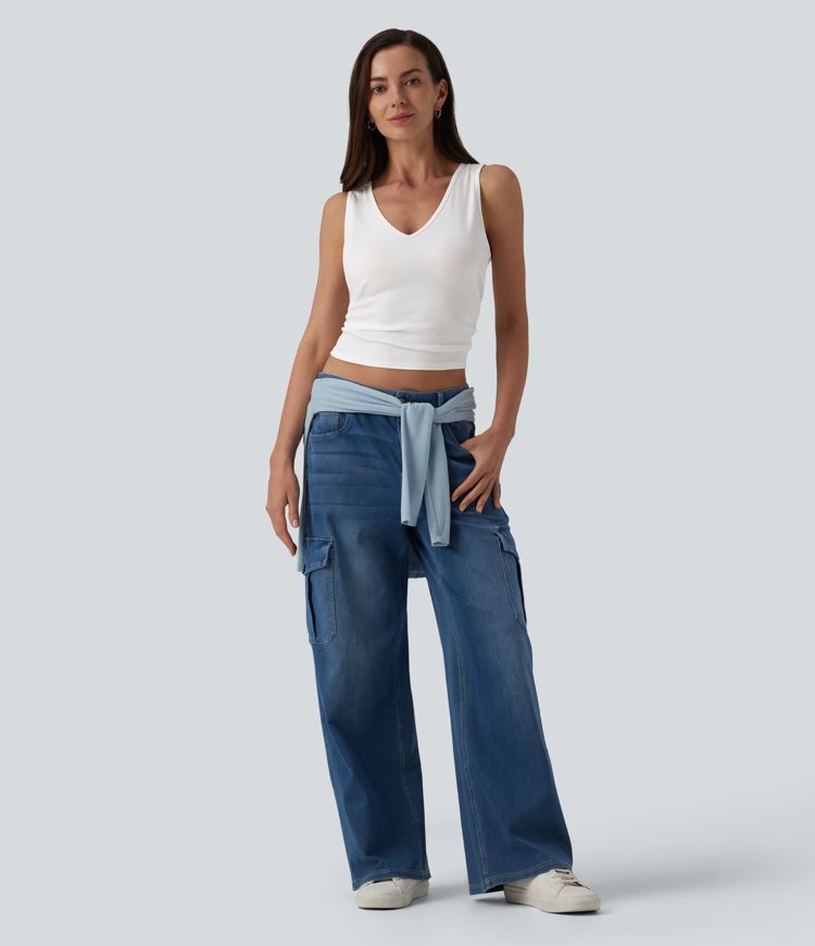 Ribbed Knit V-neck Casual Tank Top