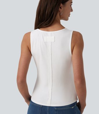 Ribbed Knit V-neck Casual Tank Top