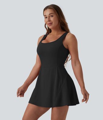 SoftlyZero™ Airy U Neck 2-in-1 Pocket Mini Cool Touch Dance Active Dress DD-F Cups-Easy Peezy