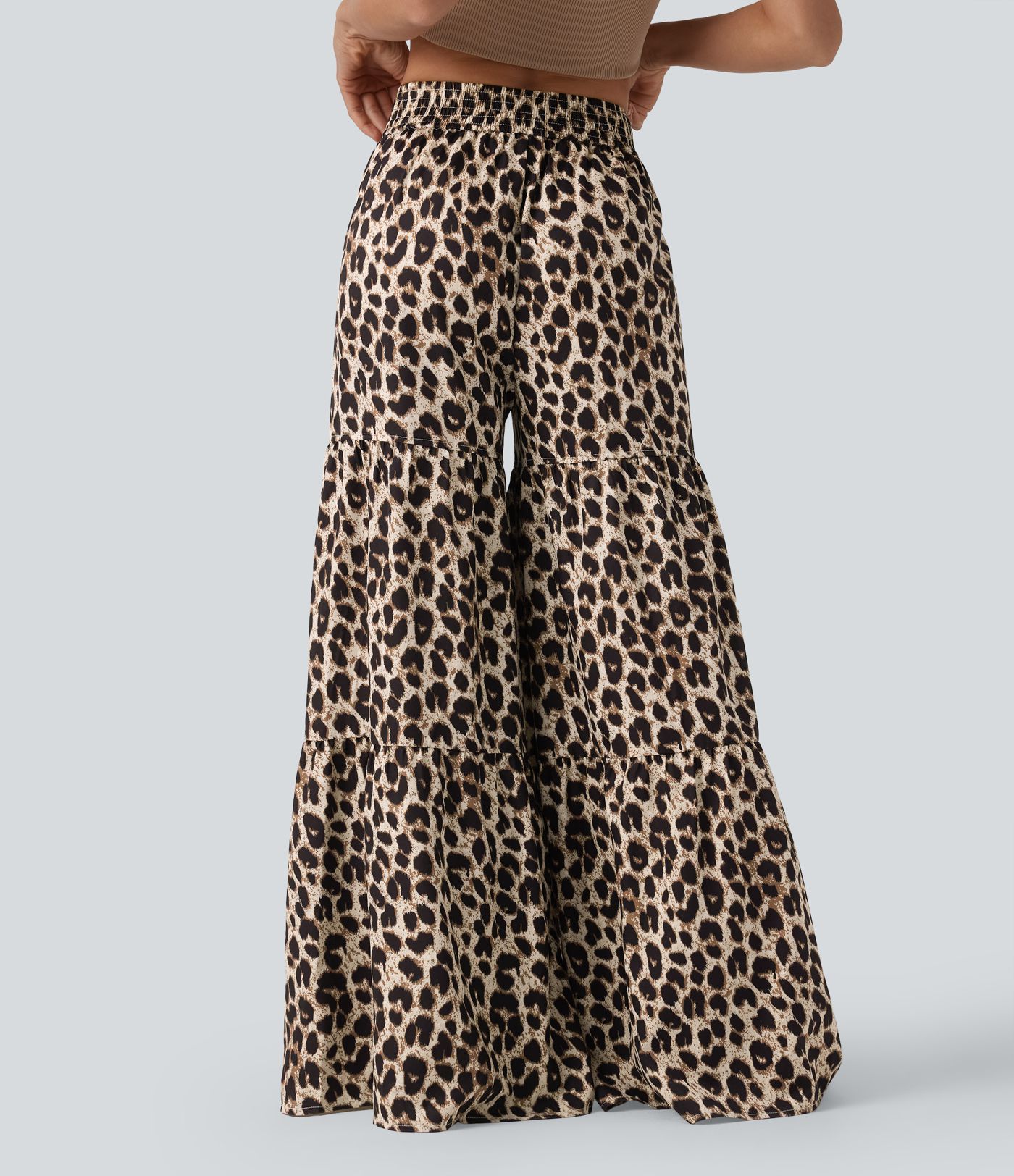 Srednjeg struka široke svakodnevne hlače s leopardovim uzorkom, s vezanjem sprijeda i džepovima