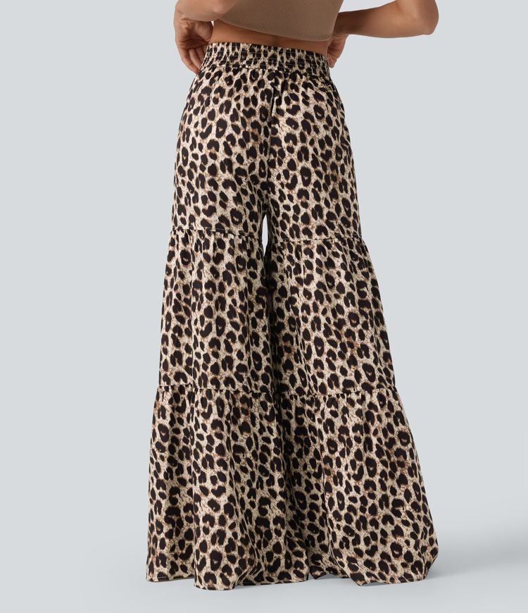 Srednjeg struka široke svakodnevne hlače s leopardovim uzorkom, s vezanjem sprijeda i džepovima