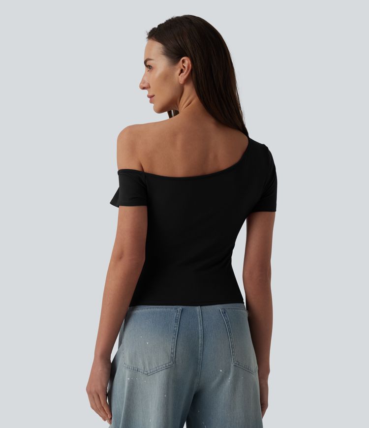 One Shoulder Short Sleeve Casual T-Shirt