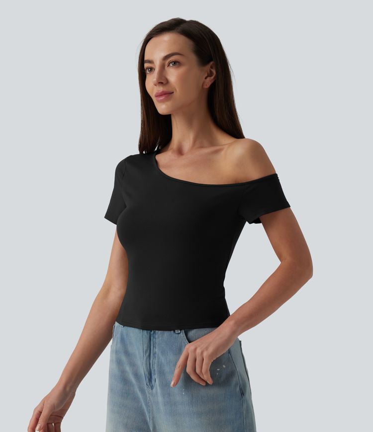 One Shoulder Short Sleeve Casual T-Shirt