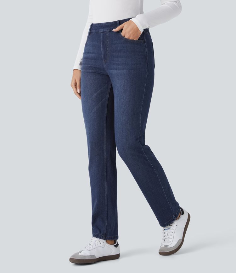 Halara Flex™ Denim Heat High Waisted Pockets Straight Leg Washed Casual Jeans