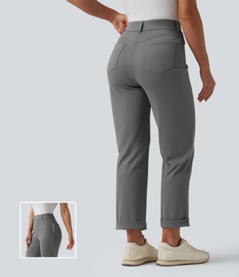 Mid Rise Straight Leg Quick Dry Golf Trousers with Pockets-Golf Tee-UPF40+