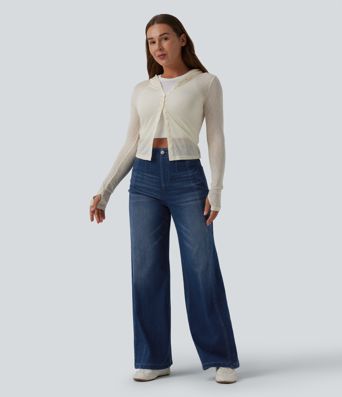 Halara Flex™ High Waisted Tummy Control Wide Leg Casual Jeans with Pockets