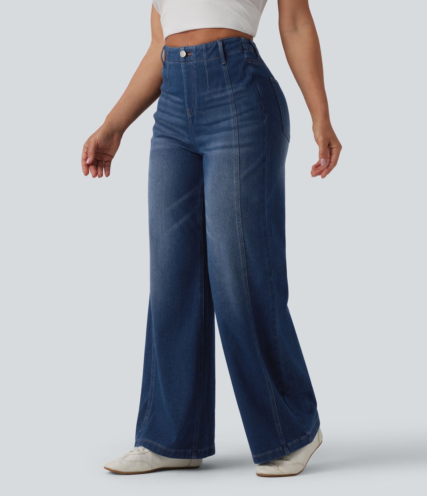 Halara Flex™ High Waisted Tummy Control Wide Leg Casual Jeans with Pockets