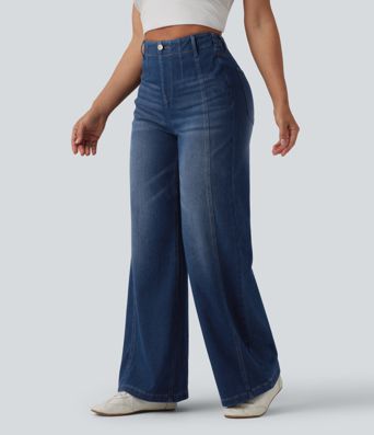 Halara Flex™ High Waisted Tummy Control Wide Leg Casual Jeans with Pockets