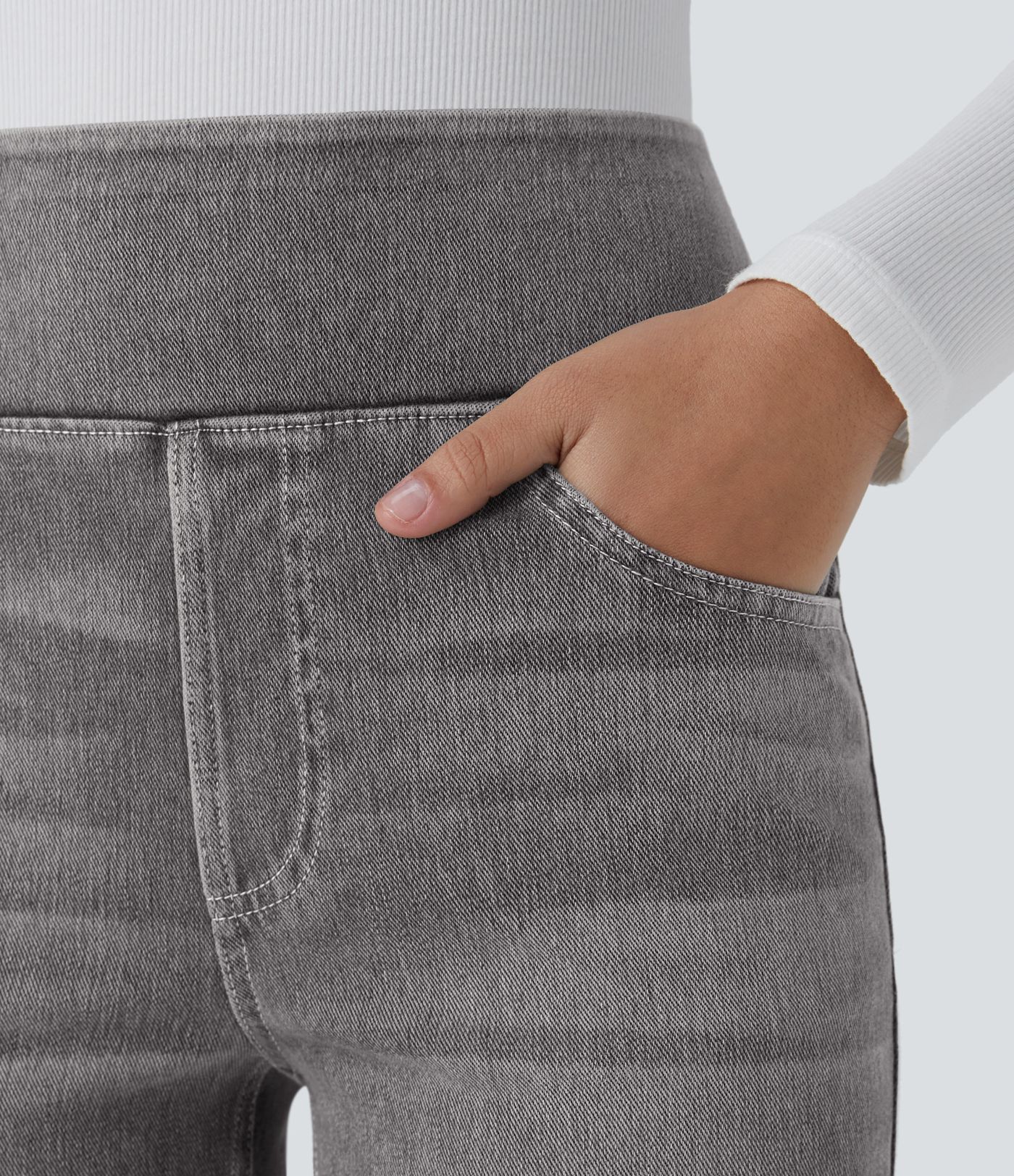 Halara Flex™ High Waist Hose mit Taschen, gewaschene lässige Bootcut-Jeans