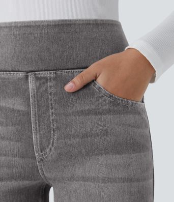 Halara Flex™ High Waist Hose mit Taschen, gewaschene lässige Bootcut-Jeans