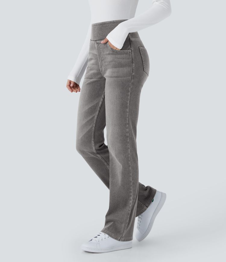 Halara Flex™ High Waist Hose mit Taschen, gewaschene lässige Bootcut-Jeans