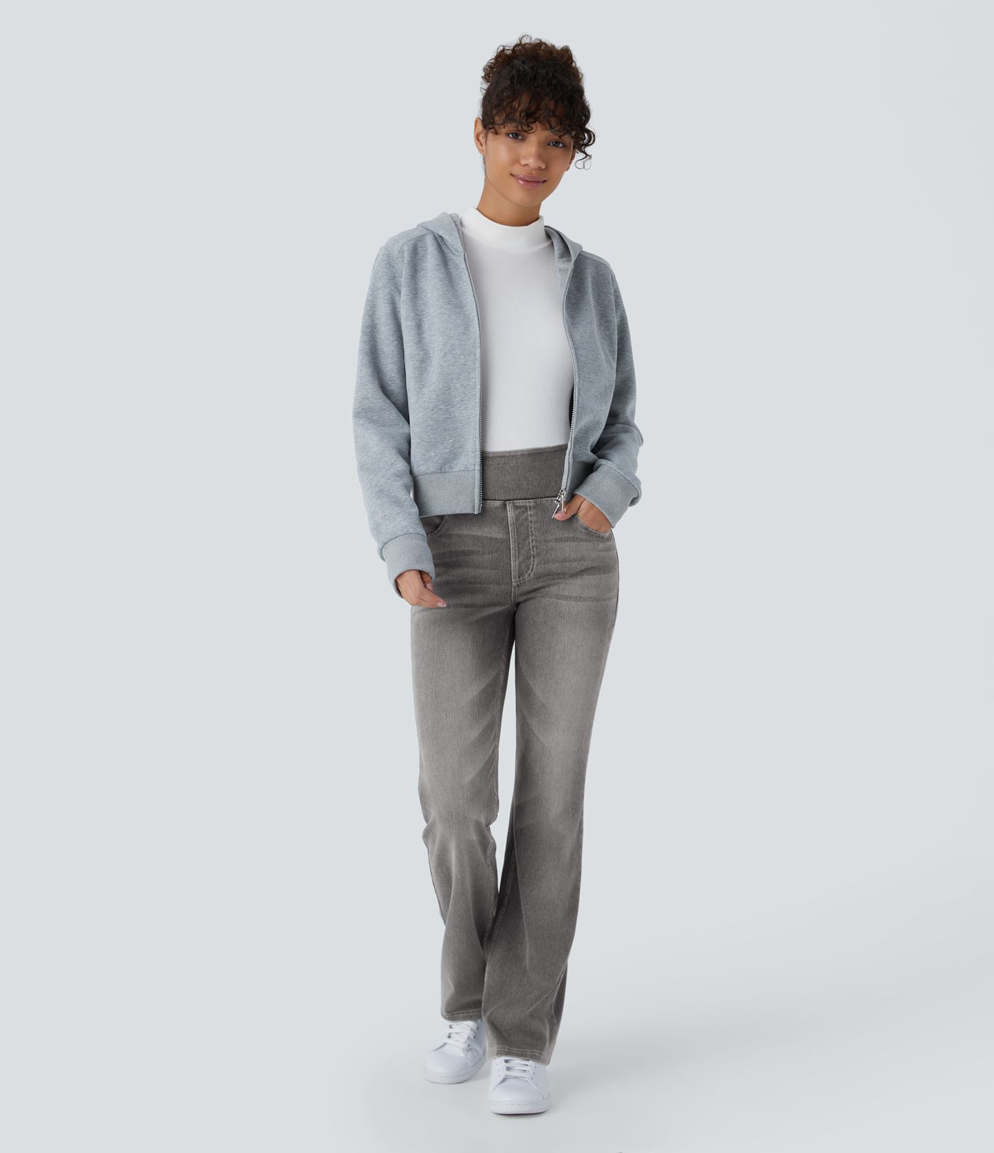 Halara Flex™ High Waist Hose mit Taschen, gewaschene lässige Bootcut-Jeans