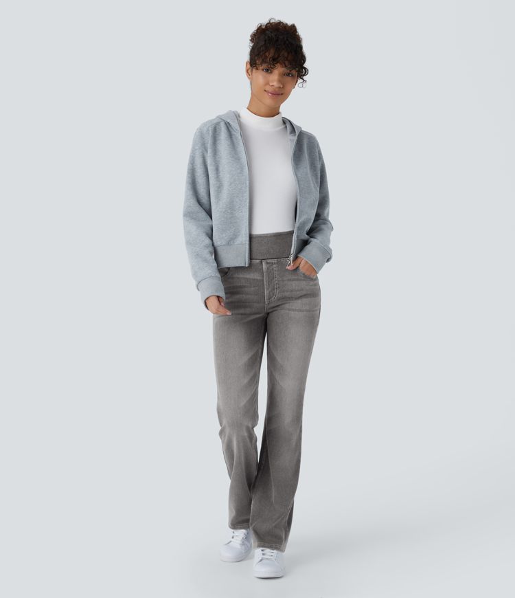 Halara Flex™ High Waist Hose mit Taschen, gewaschene lässige Bootcut-Jeans