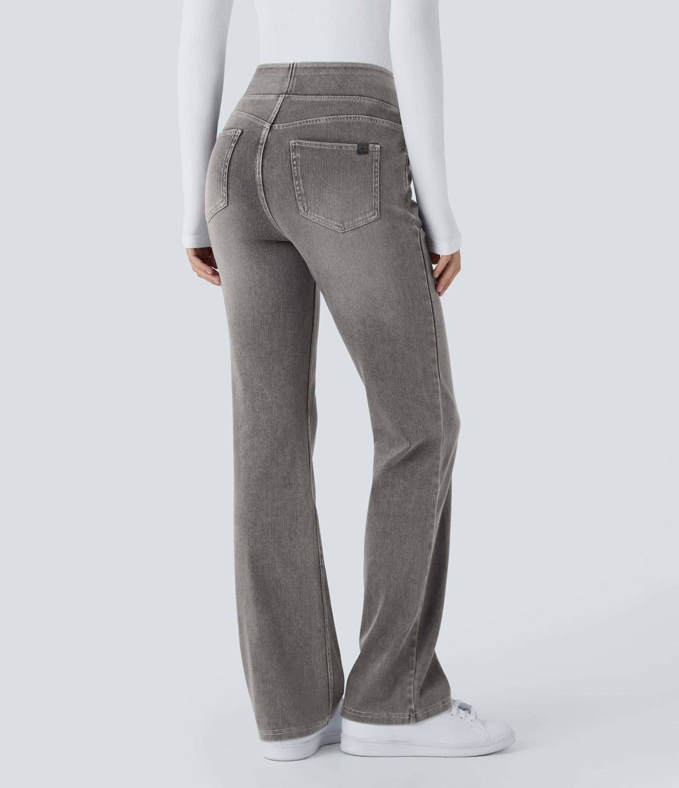 Halara Flex™ High Waist Hose mit Taschen, gewaschene lässige Bootcut-Jeans