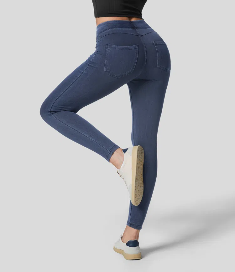 Halara Flex™ Denim Heat - high-waisted denim leggings with side pockets