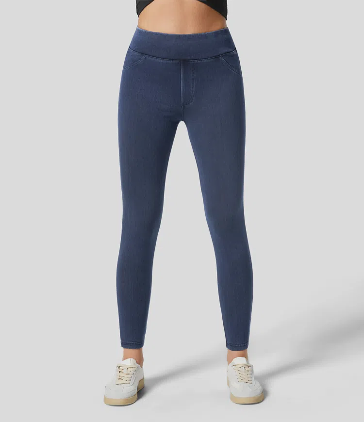 Titanium Blue Denim Legging en denim taille haute Halara Flex™ Denim Heat avec poches / 2