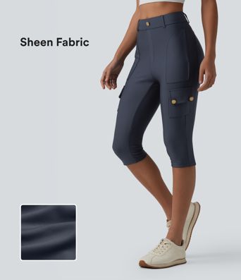 High Waisted Sheen Pedal Pusher Leggings with Pockets
