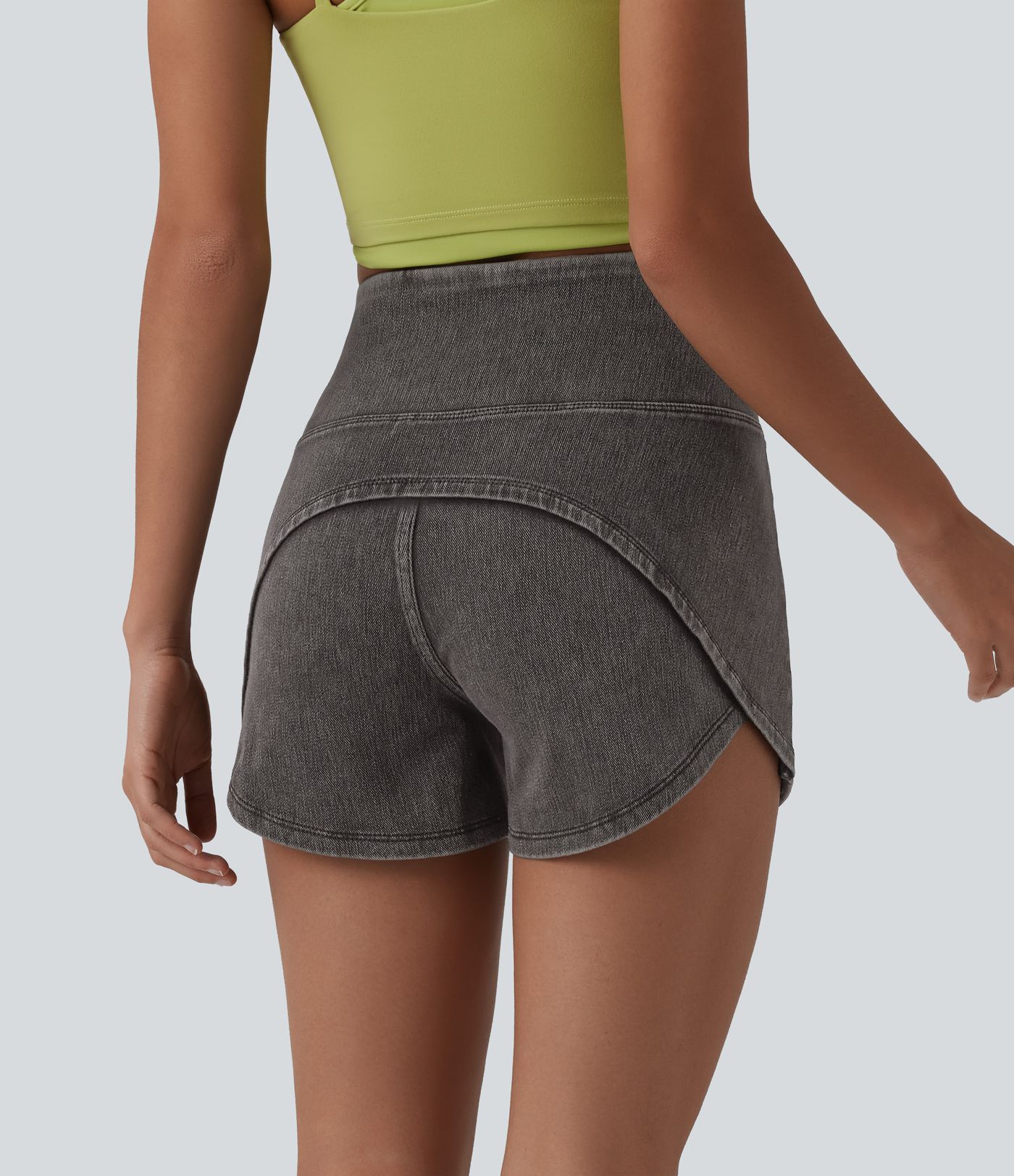 Halara Flex™ Short casual en jean skinny gainant taille haute à ourlet arrondi avec poches