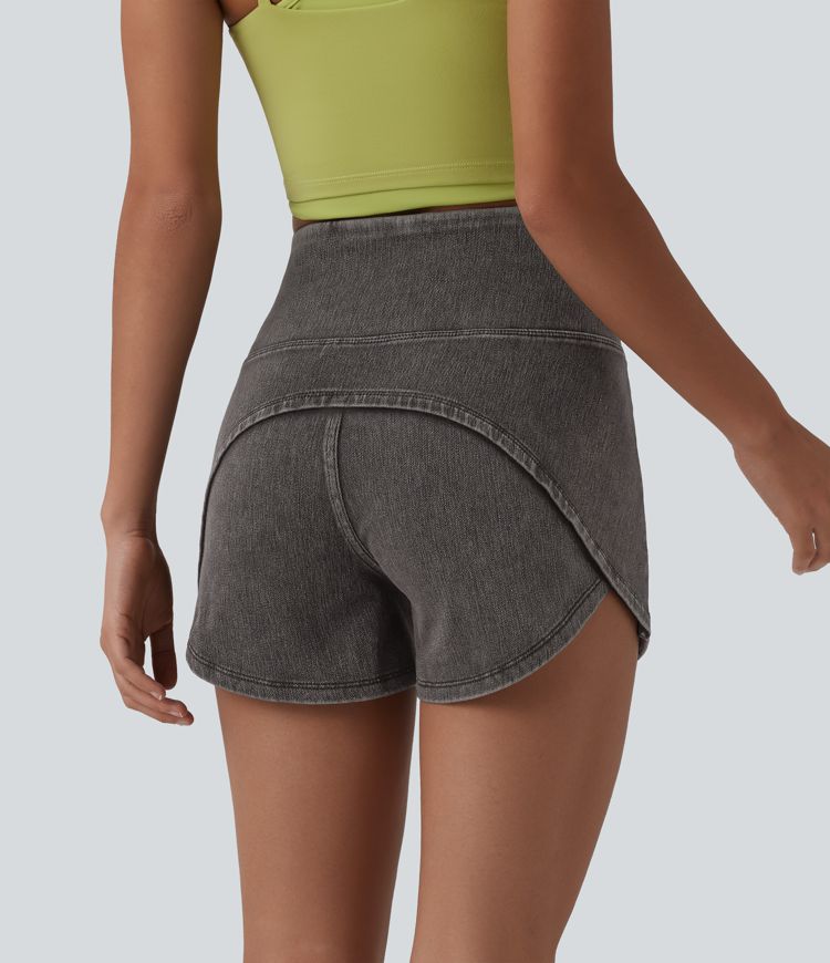 Halara Flex™ Short casual en jean skinny gainant taille haute à ourlet arrondi avec poches