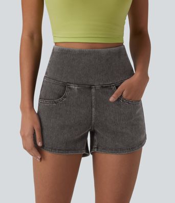 Halara Flex™ Short casual en jean skinny gainant taille haute à ourlet arrondi avec poches