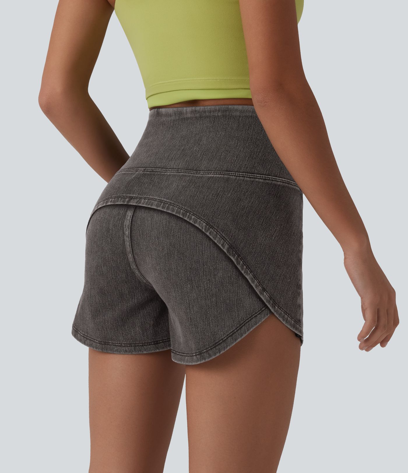 Halara Flex™ Short casual en jean skinny gainant taille haute à ourlet arrondi avec poches