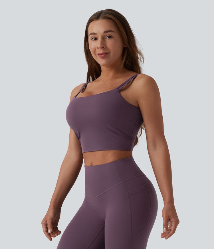 Halara UltraSculpt™ Double Straps Twisted Backless Cropped Built-in Bra Yoga Tank Top D-F Cups