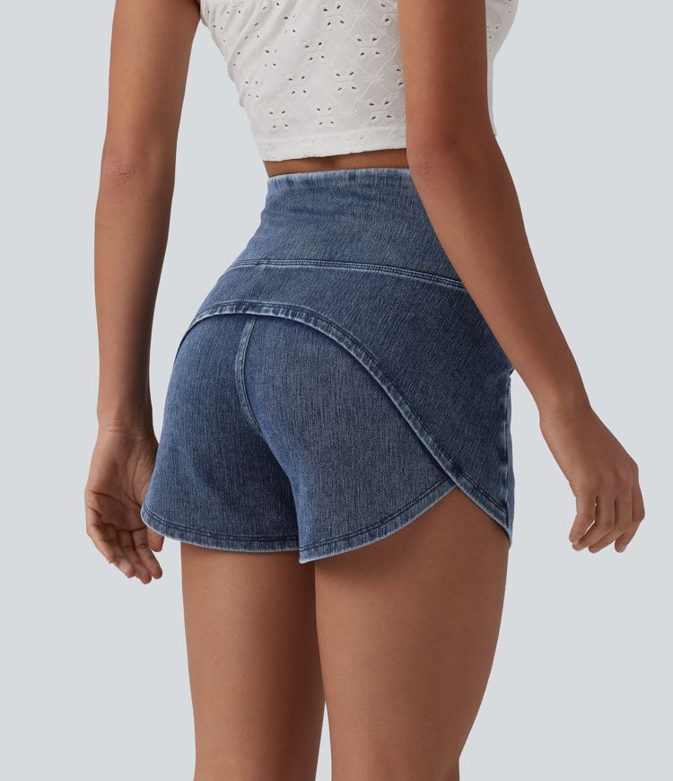 Halara Flex™ Short casual en jean skinny gainant taille haute à ourlet arrondi avec poches Halara Flex™ Short casual en jean skinny gainant taille haute à ourlet arrondi avec poches