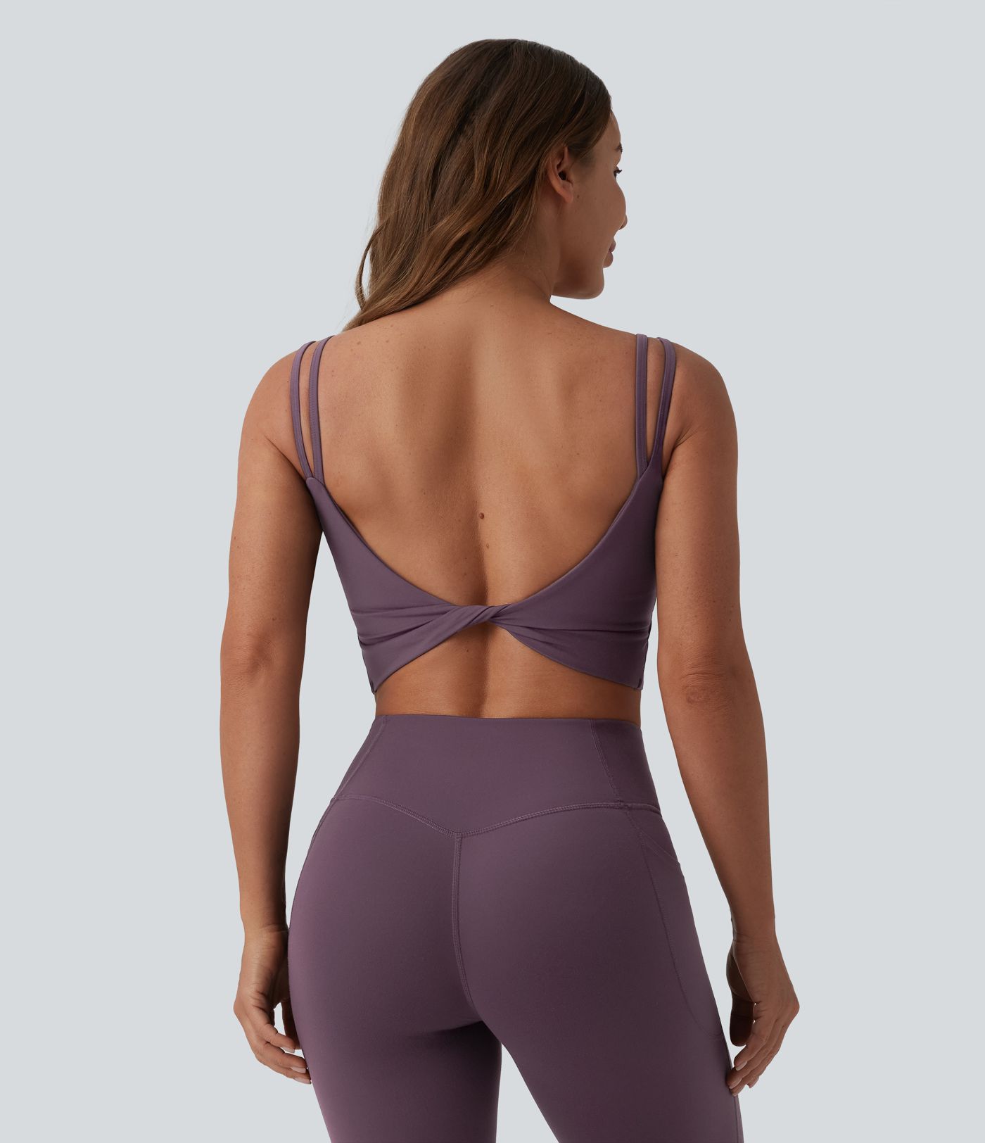 Halara UltraSculpt™ Double Straps Twisted Backless Cropped Built-in Bra Yoga Tank Top D-F Cups