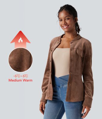 Ribbed Knit Long Sleeve Fleece Casual Jacket