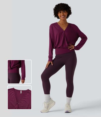 V Neck Crossover Long Sleeve Work Blouse