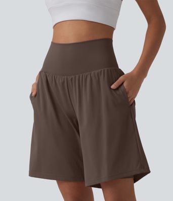 Short de yoga SoftlyZero™ 2 en 1, taille haute, effet fraîcheur, 23 cm avec poches