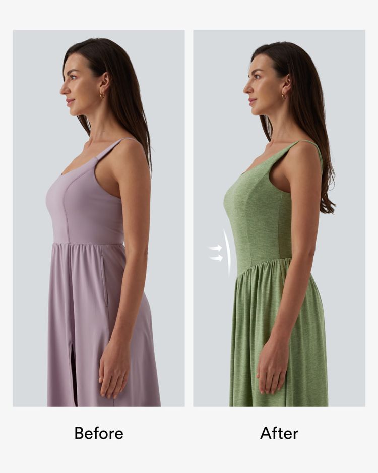 Robe fluide décolletée dos nu sans manches gainante avec shapewear intégré et poches - Easy Peasy