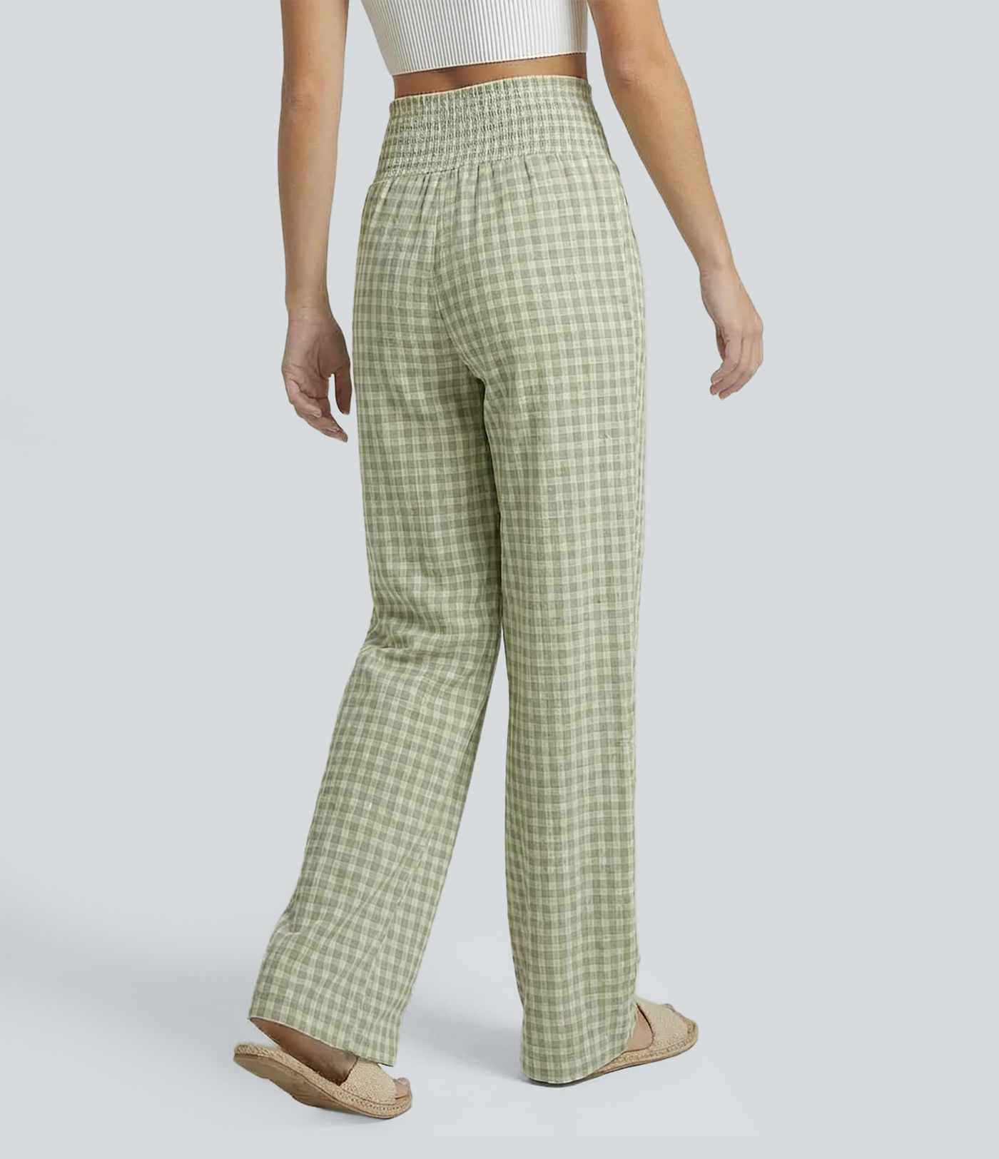 High Waisted Straight Leg Gingham Casual Pants