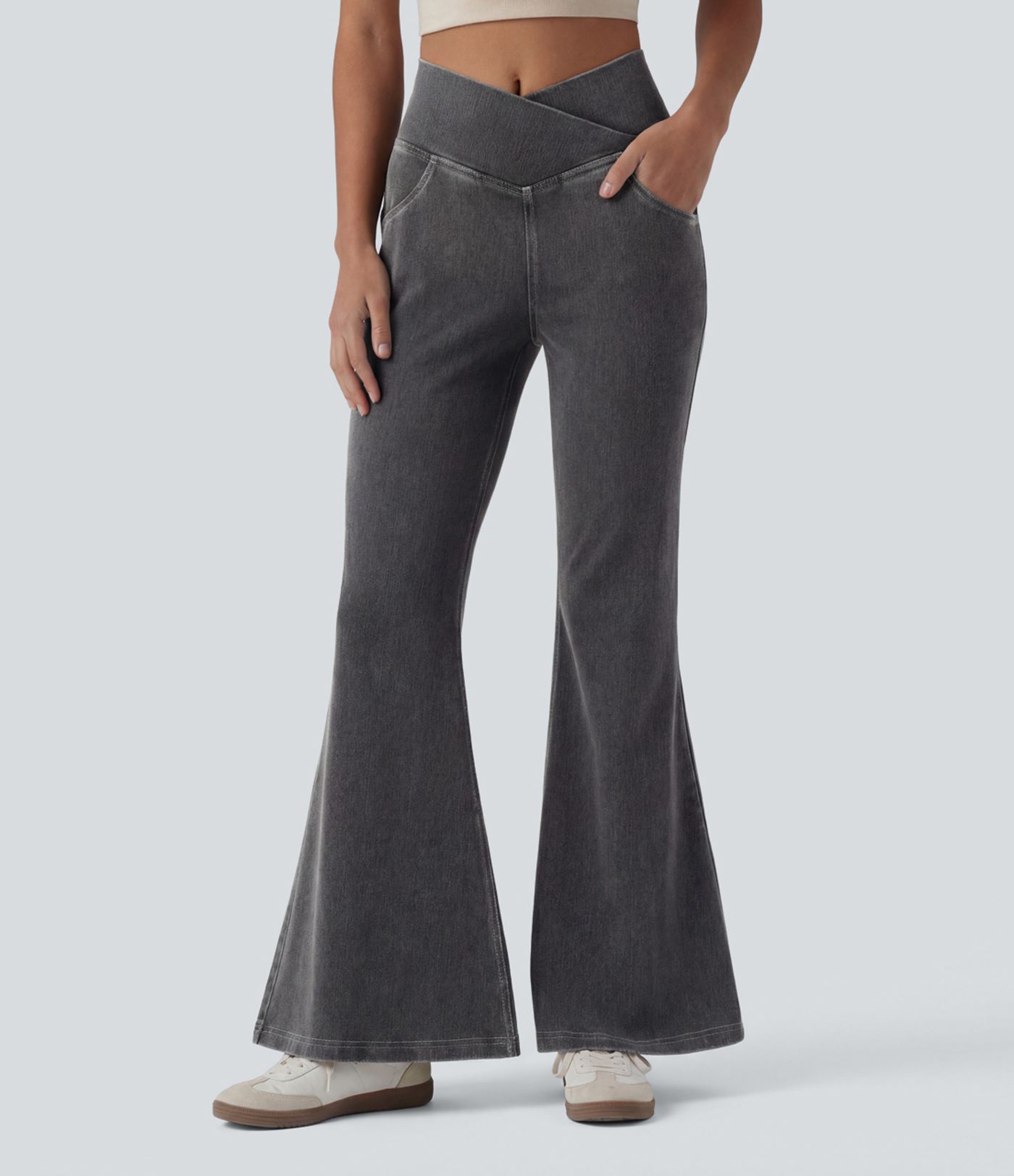 Halara Flex™ High Waisted Crossover Pocket Washed Casual Jeans