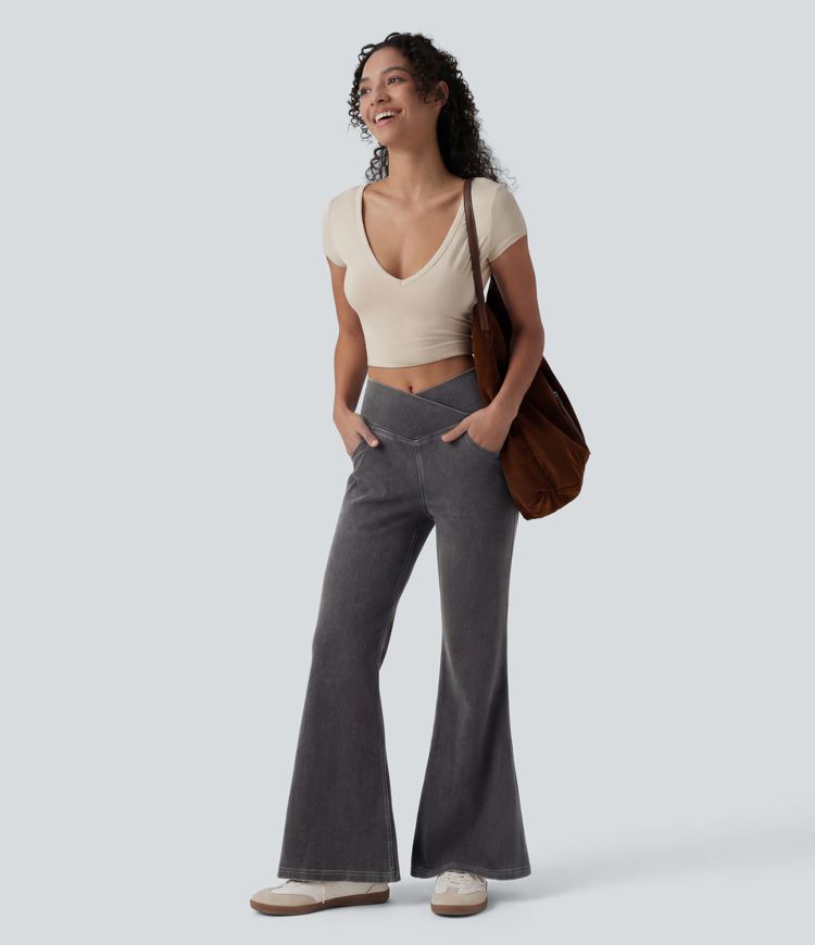 Halara Flex™ High Waisted Crossover Pocket Washed Casual Jeans